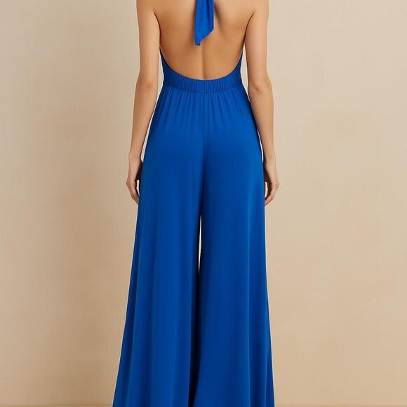 BLUIVY Royal Blue Wide Leg Halter Jumpsuit Small - Picture 2 of 4